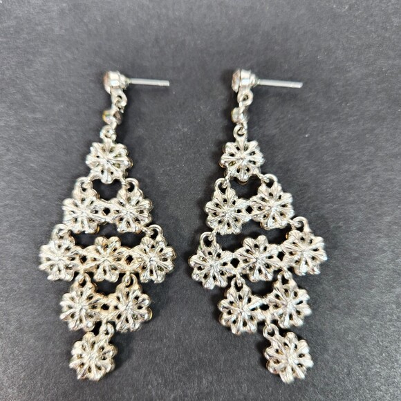 Bling Rhinestone Earrings AB Flower Drop Chandeliers 2.75 in. Pagent Prom - Picture 3 of 7